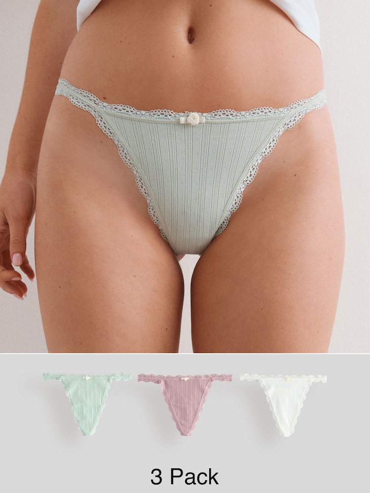 Ecru/Pink Thong Seamfree Pointelle Knickers 3 Pack - Image 1 of 12