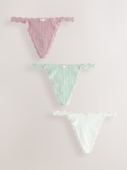 Ecru/Pink Thong Seamfree Pointelle Knickers 3 Pack - Image 7 of 12