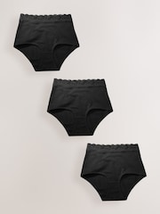 Black Full Brief Stoma Cotton Lace Knickers 3 Pack - Image 1 of 7