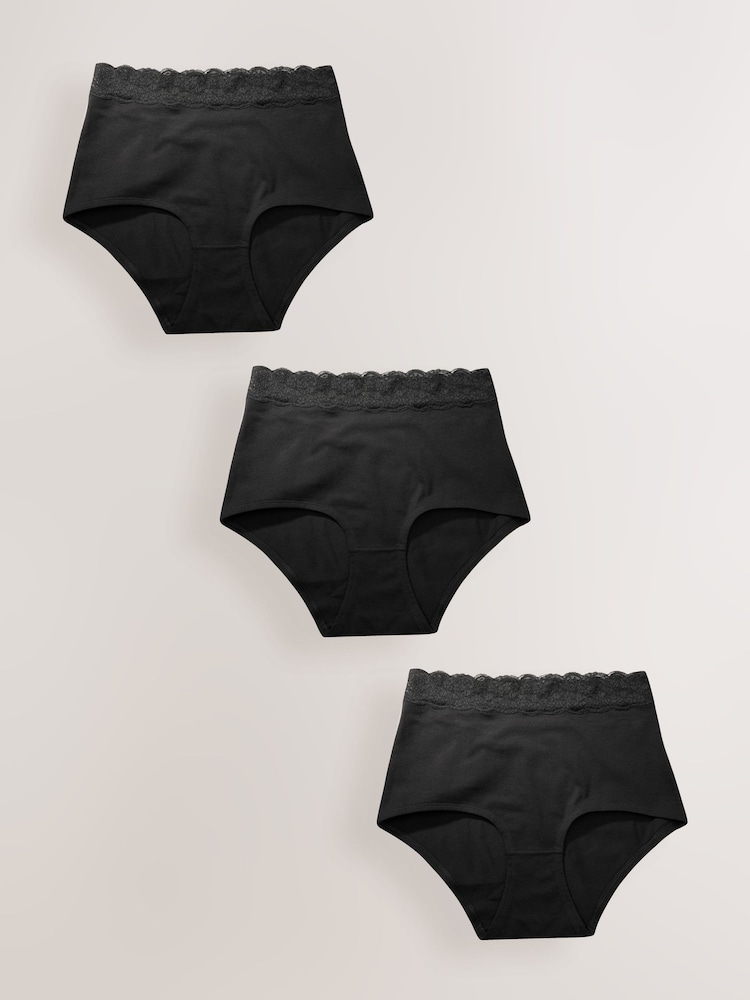 Black Full Brief Stoma Cotton Lace Knickers 3 Pack - Image 1 of 7