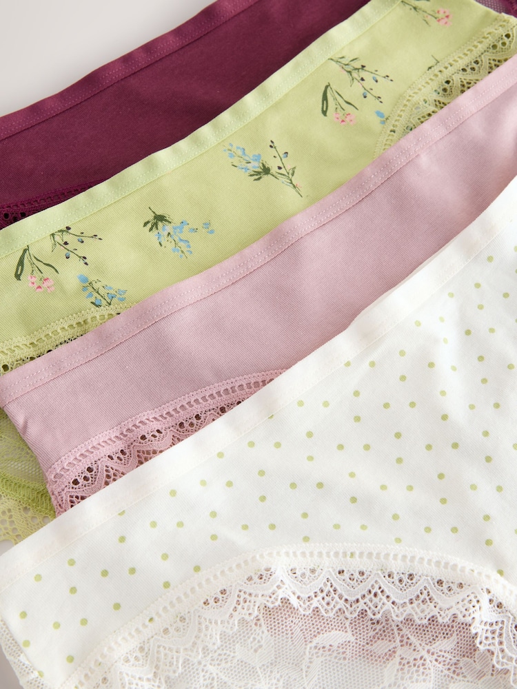 Green Floral Print/Berry Brazilian Full Brief Modal Ultimate Comfort Lace Knickers 4 Pack - Image 10 of 10 Green Floral Print/Berry Brazilian Full Brief Modal Ultimate Comfort Lace Knickers 4 Pack - Image 10 of 10