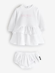 Balmain Baby Logo Tierred Ruffle Jersey White Dress - Image 1 of 5