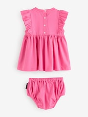 Balmain Baby Pink Logo Frill Sleeve Dress and Knickers Set - Image 2 of 5