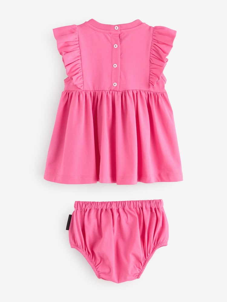 Balmain Baby Pink Logo Frill Sleeve Dress and Knickers Set - Image 2 of 5