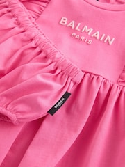Balmain Baby Pink Logo Frill Sleeve Dress and Knickers Set - Image 3 of 5