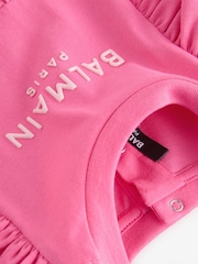 Balmain Baby Pink Logo Frill Sleeve Dress and Knickers Set - Image 4 of 5