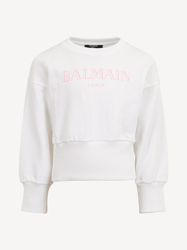 Balmain Logo Long Sleeve Crew Neck White Sweatshirt - Image 1 of 1 Balmain Logo Long Sleeve Crew Neck White Sweatshirt - Image 1 of 1