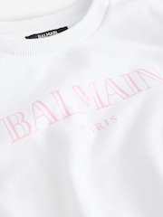 Balmain Logo Long Sleeve Crew Neck White Sweatshirt - Image 3 of 4