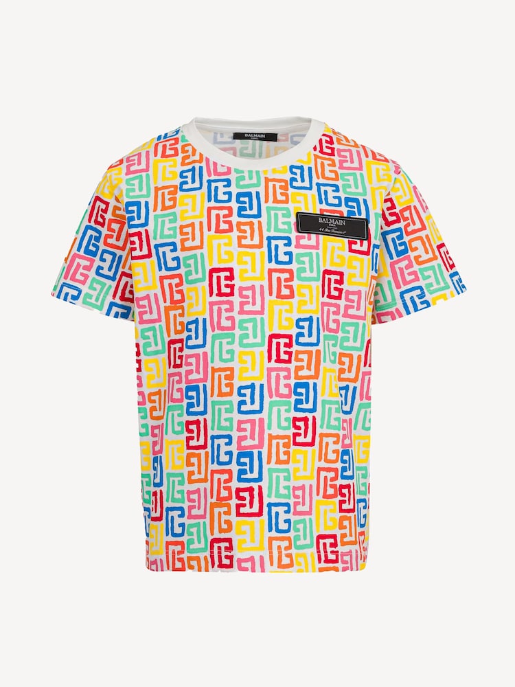 Balmain All-Over Logo Short Sleeve White T-Shirt - Image 1 of 1