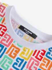 Balmain All-Over Logo Short Sleeve White T-Shirt - Image 2 of 4