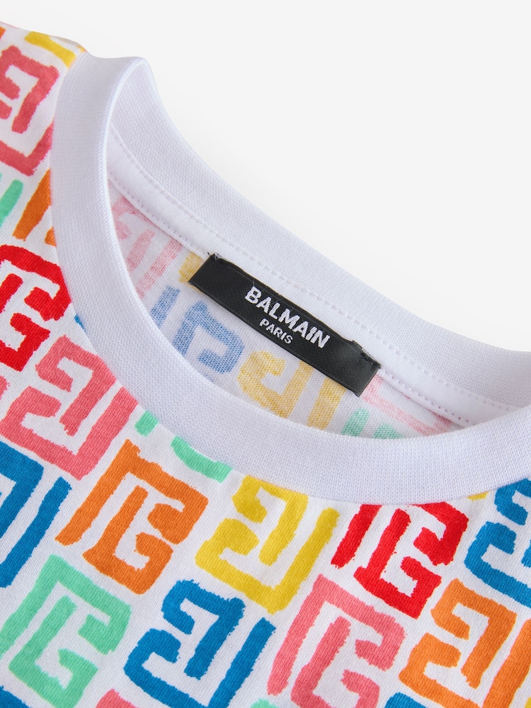 Balmain All-Over Logo Short Sleeve White T-Shirt - Image 2 of 4