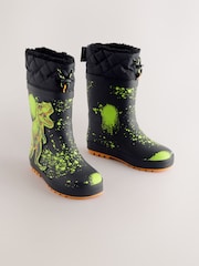 Black Dinosaur Warm Lined Cuff Wellies - Image 1 of 5
