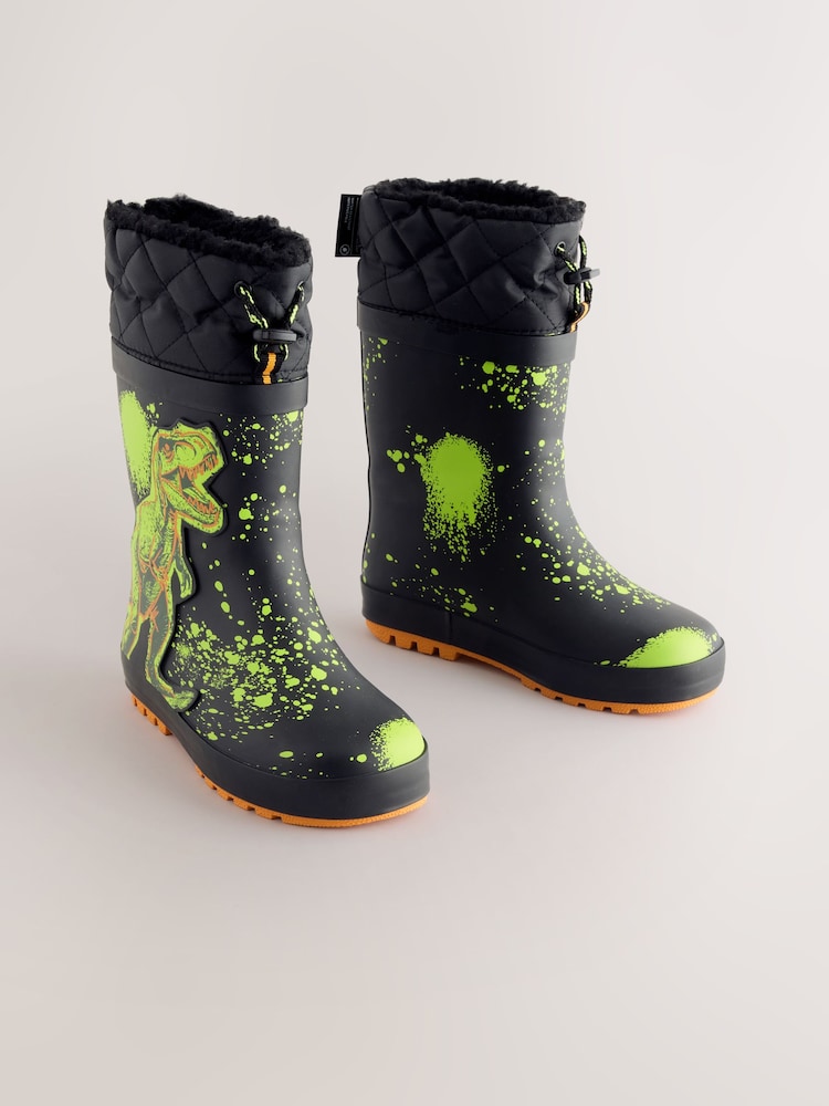 Black Dinosaur Warm Lined Cuff Wellies - Image 1 of 5