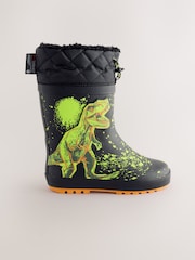 Black Dinosaur Warm Lined Cuff Wellies - Image 2 of 5