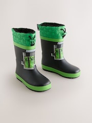 Black/Green Minecraft Warm Lined Cuff Wellies - Image 1 of 6