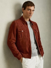Reiss Burnt Red Belle Suede Zip-Through Jacket - Image 1 of 7