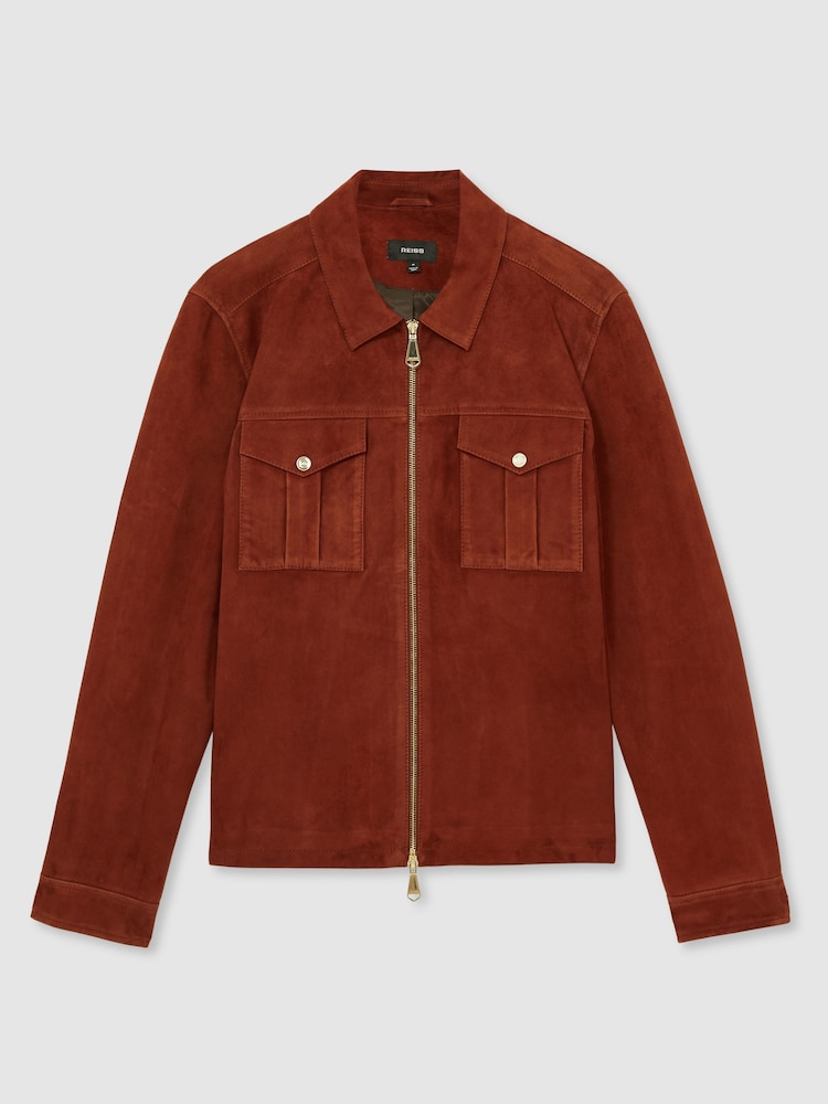 Reiss Burnt Red Belle Suede Zip-Through Jacket - Image 2 of 7