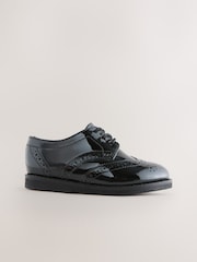 Black Patent Standard Fit (F) Smart Leather Brogue Shoes - Image 2 of 5