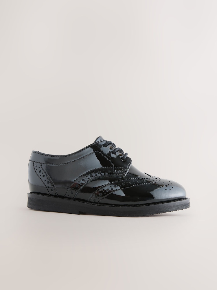 Black Patent Standard Fit (F) Smart Leather Brogue Shoes - Image 2 of 5
