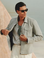 Reiss Soft Blue Belle Suede Zip-Through Jacket - Image 1 of 8