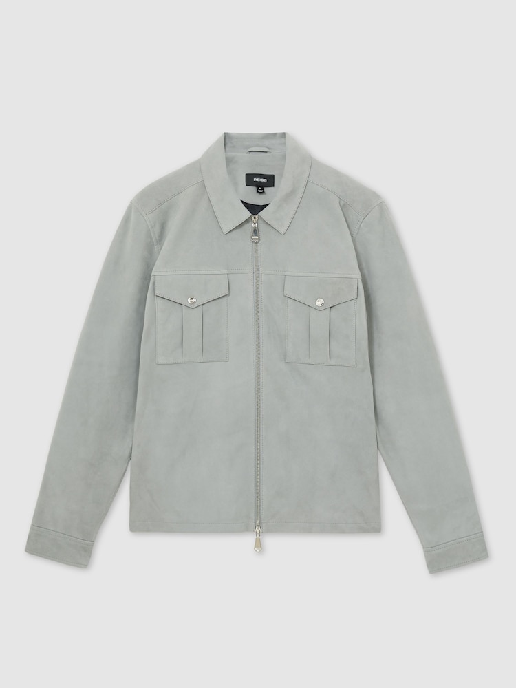 Reiss Soft Blue Belle Suede Zip-Through Jacket - Image 2 of 8