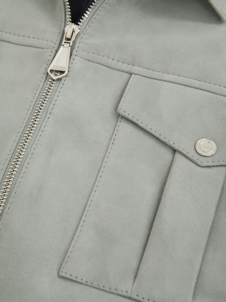 Reiss Soft Blue Belle Suede Zip-Through Jacket - Image 8 of 8