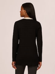Adrianna Papell V-Neck Button Down Textured Long Black Cardigan With Long Sleeves - Image 2 of 7