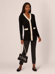 Adrianna Papell V-Neck Button Down Textured Long Black Cardigan With Long Sleeves - Image 3 of 7
