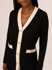 Adrianna Papell V-Neck Button Down Textured Long Black Cardigan With Long Sleeves - Image 4 of 7