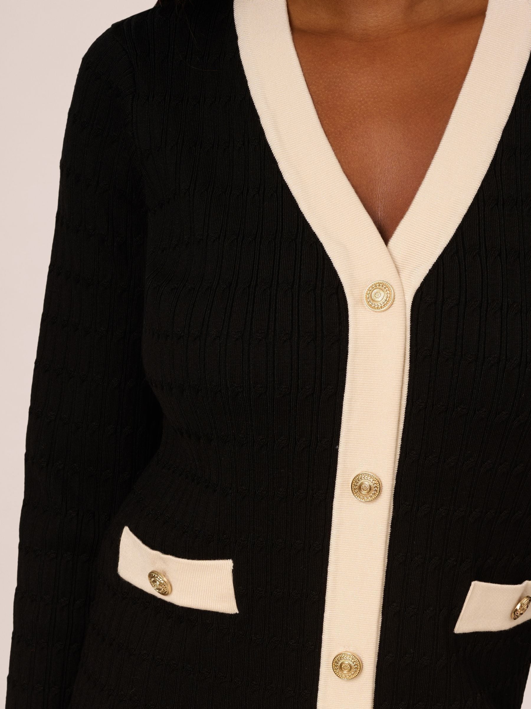 Buy Adrianna Papell V-Neck Button Down Textured Long Black