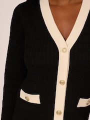 Adrianna Papell V-Neck Button Down Textured Long Black Cardigan With Long Sleeves - Image 5 of 7