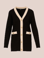 Adrianna Papell V-Neck Button Down Textured Long Black Cardigan With Long Sleeves - Image 6 of 7