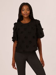 Adrianna Papell Crew Neck All Over 3D Flower Chiffon Top - Image 1 of 7