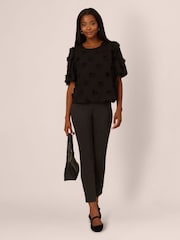 Adrianna Papell Crew Neck All Over 3D Flower Chiffon Top - Image 3 of 7