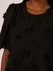 Adrianna Papell Crew Neck All Over 3D Flower Chiffon Top - Image 4 of 7