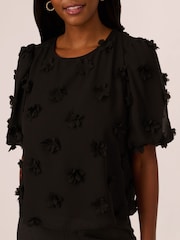 Adrianna Papell Crew Neck All Over 3D Flower Chiffon Top - Image 5 of 7