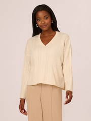 Adrianna Papell V-Neck Pointelle Long Sleeve Sweater - Image 1 of 7
