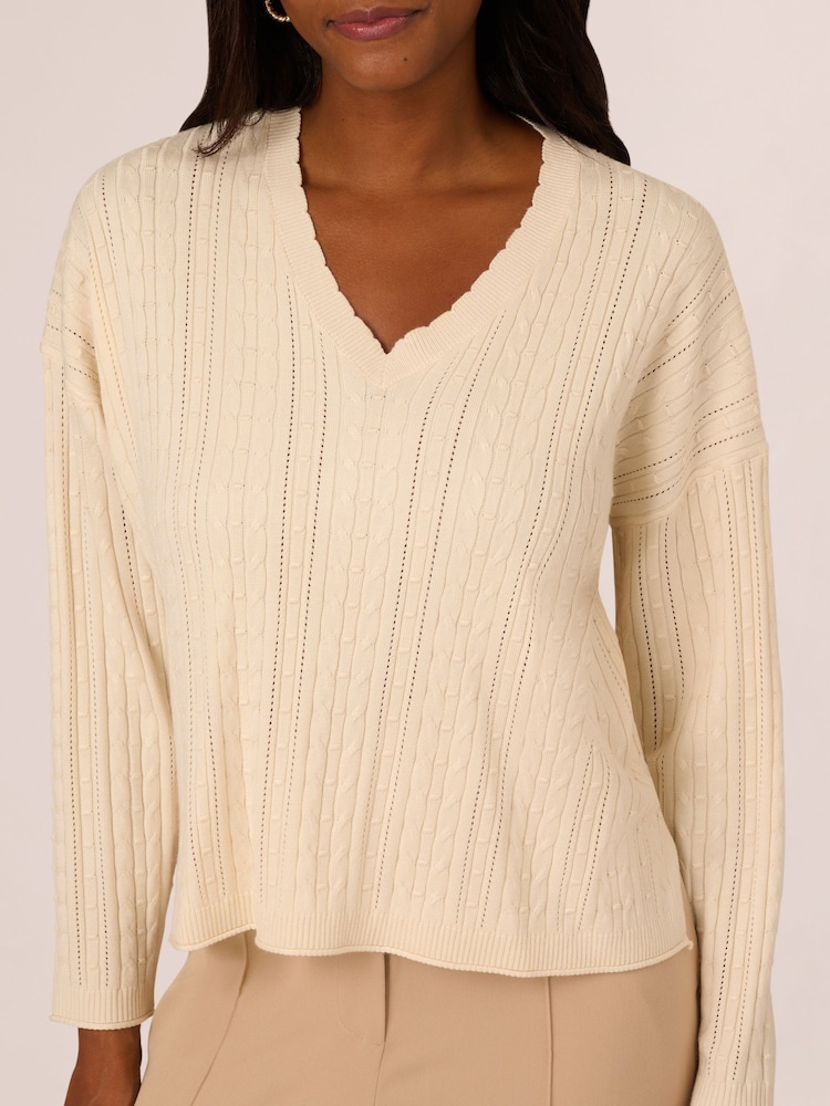 Adrianna Papell V-Neck Pointelle Long Sleeve Sweater - Image 4 of 7