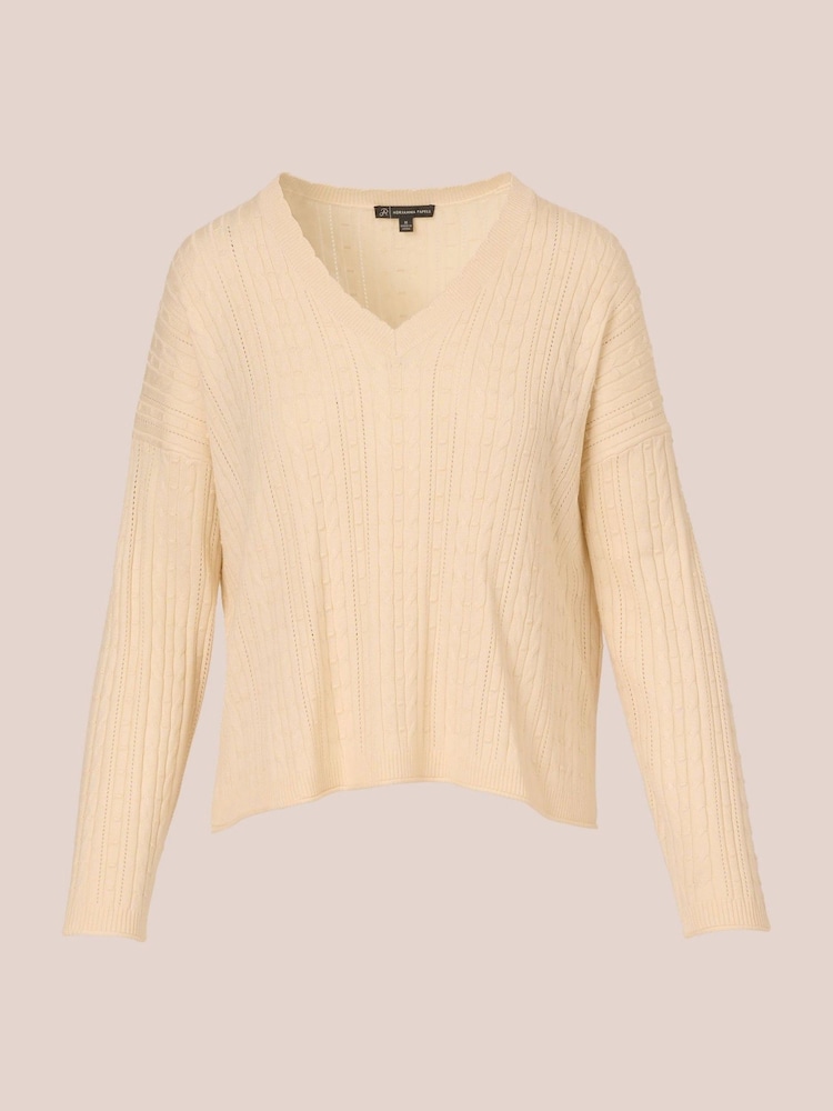 Adrianna Papell V-Neck Pointelle Long Sleeve Sweater - Image 6 of 7