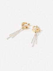 Oliver Bonas Gold Tone Cassata Tassel Drop Organic Shape Hoops - Image 1 of 3