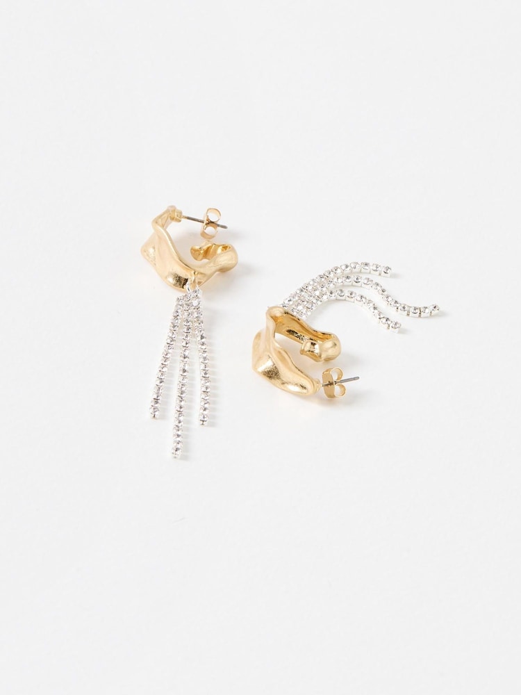 Oliver Bonas Gold Tone Cassata Tassel Drop Organic Shape Hoops - Image 2 of 3