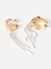 Oliver Bonas Gold Tone Cassata Tassel Drop Organic Shape Hoops - Image 3 of 3