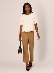 Adrianna Papell Crew Neck All Over 3D Flower Chiffon Top - Image 3 of 7