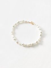 Oliver Bonas White Denise Faux Pearl T-Bar Statement Necklace - Image 1 of 3