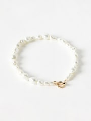 Oliver Bonas White Denise Faux Pearl T-Bar Statement Necklace - Image 2 of 3