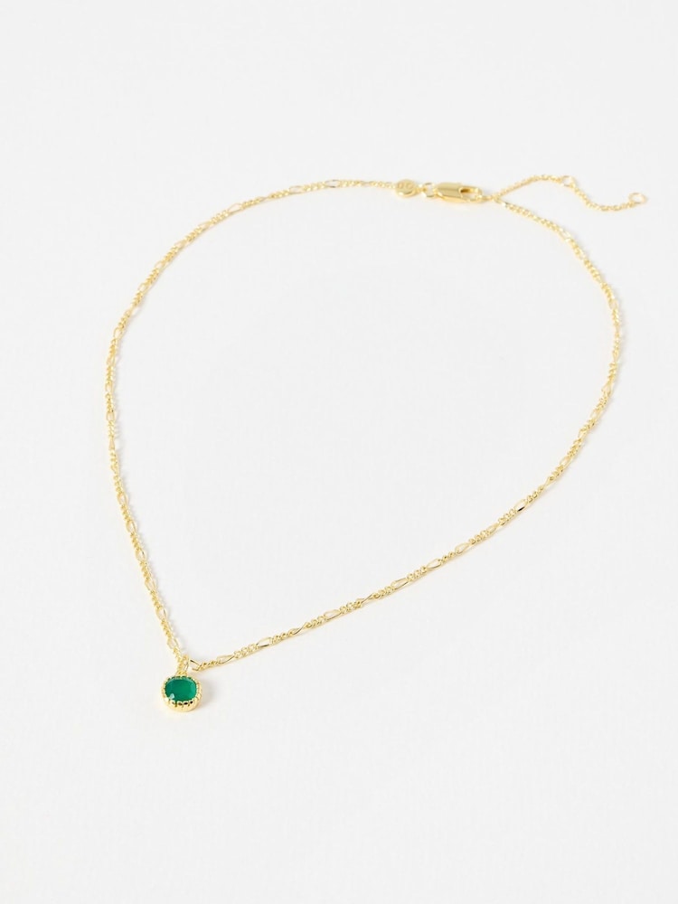 Oliver Bonas Green Briar Onyx Gold Plated Pendant Necklace - Image 1 of 3