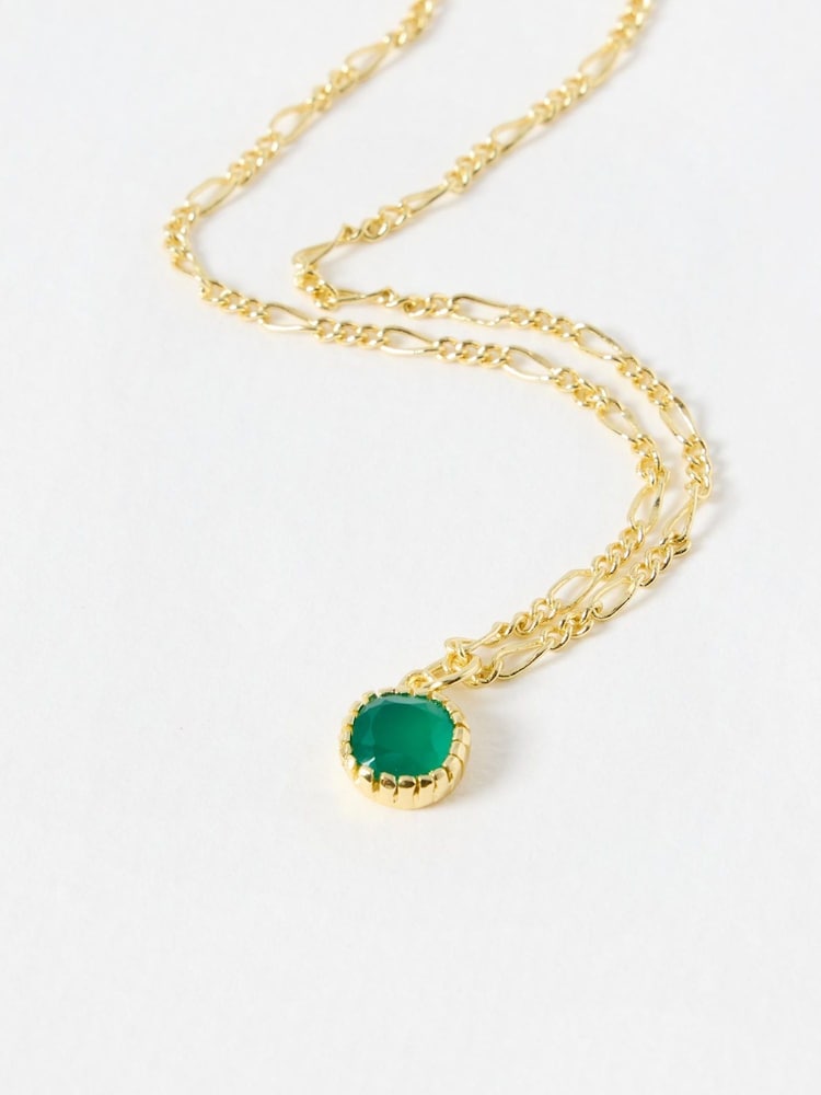Oliver Bonas Green Briar Onyx Gold Plated Pendant Necklace - Image 2 of 3