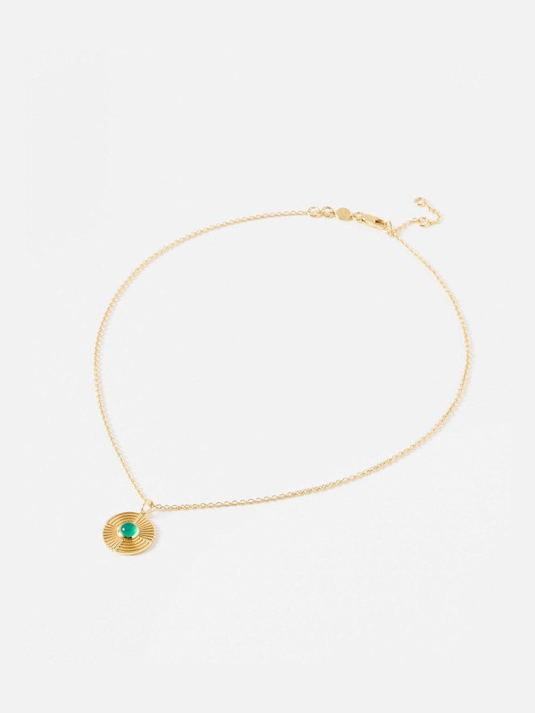 Oliver Bonas Green Gina Onyx Gold Plated Pendant Necklace - Image 1 of 3 Oliver Bonas Green Gina Onyx Gold Plated Pendant Necklace - Image 1 of 3