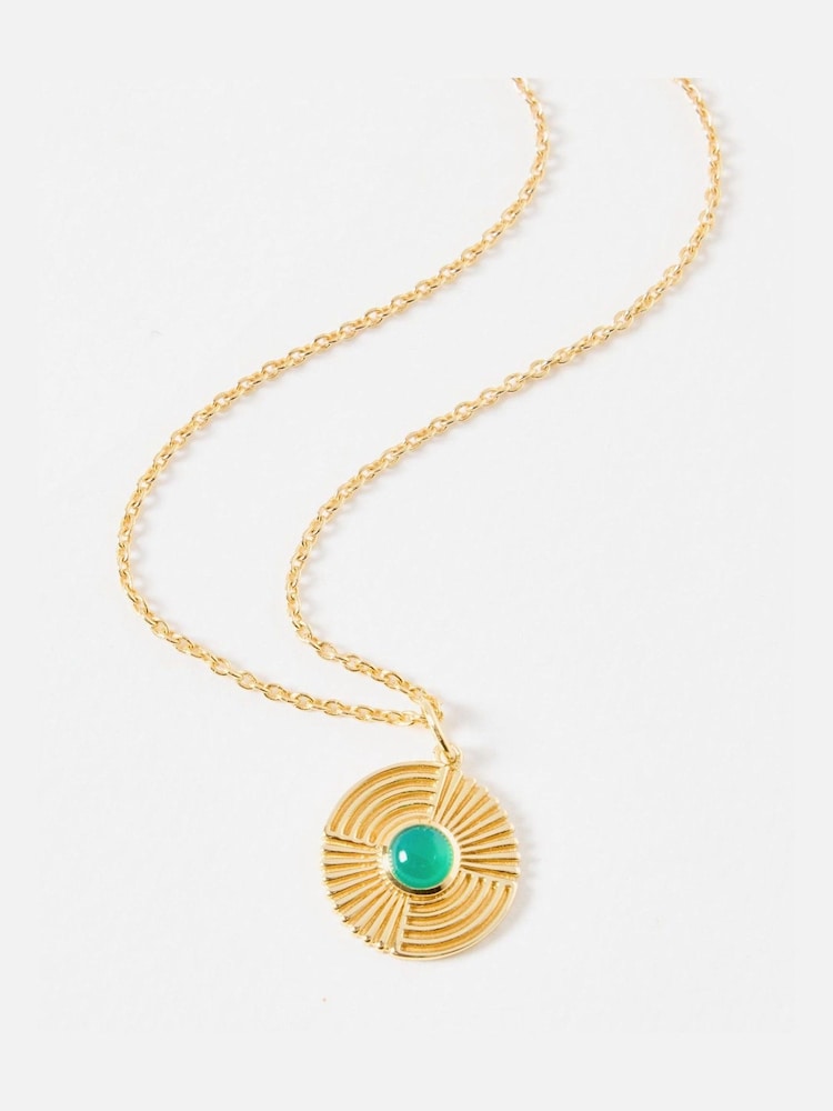 Oliver Bonas Green Gina Onyx Gold Plated Pendant Necklace - Image 2 of 3