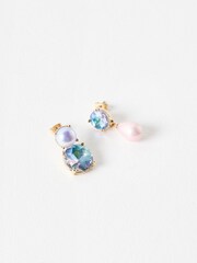 Oliver Bonas Purple Melanie Mismatch Stone and Faux Pearl Drop Stud Earrings - Image 1 of 4